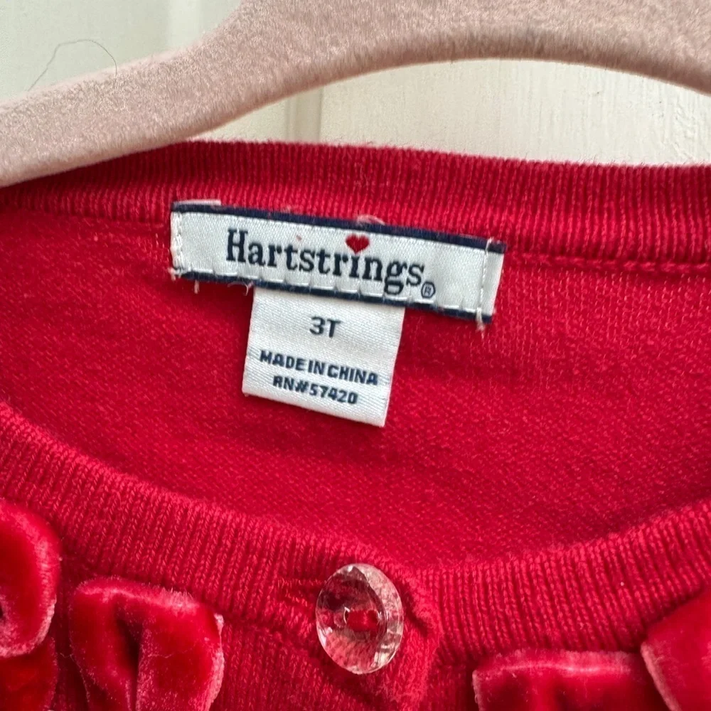 Hartstrings 3T Girls Red Bow Button Down Sweater - Picture 5 of 6